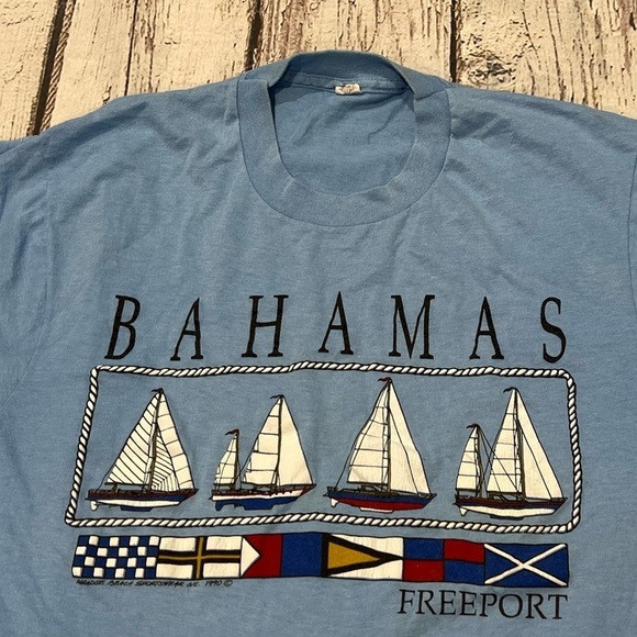 Vintage 1980s Freeport Bahamas Travel Tourism Vacation Single Stich Tee Tshirt - Picture 3 of 5